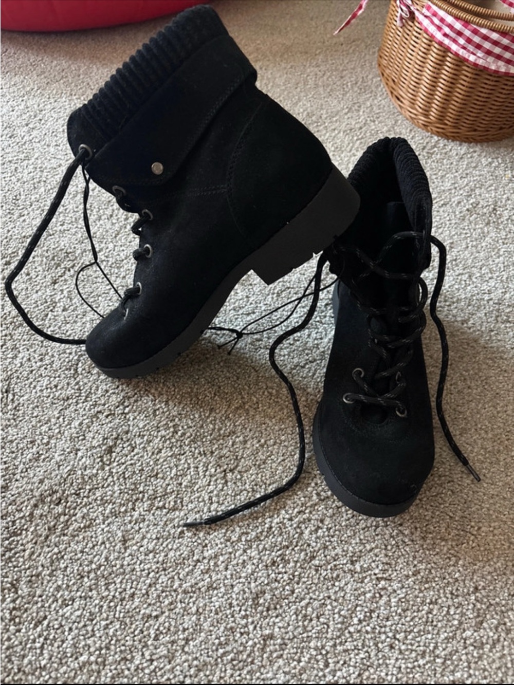 St. John's Bay Black Lace-Up Knit Collar Ankle Booties